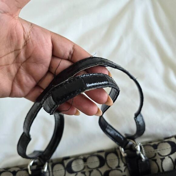 Coach NY Women's Medium Black Gray Canvas Leather Strap Stylish Tote Handbag - Picture 3 of 10